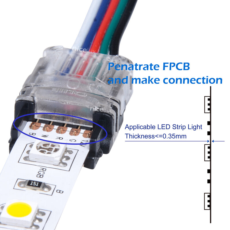 10pcs 5 Pin LED Strip Wire Connector for 12mm 5050 RGBW RGBY IP20 Non-waterproof LED Strip to Wire Connection Terminals