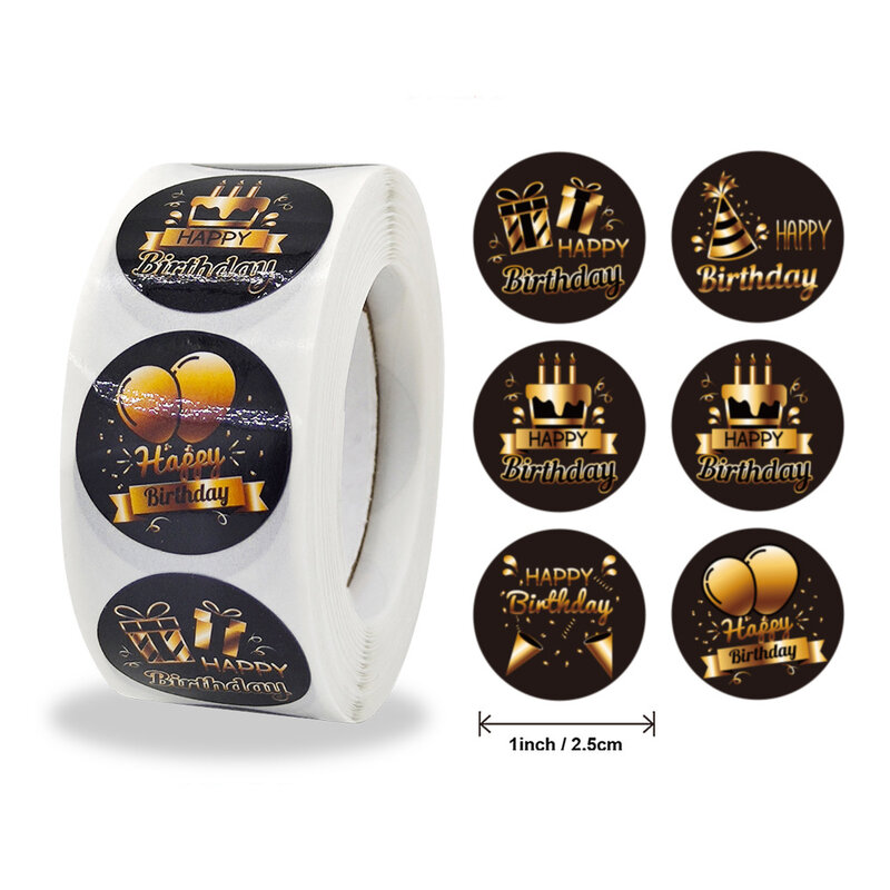 100-500 Buah 1 Inci Stiker Selamat Ulang Tahun Balon Candel Cake Label Bulat Festival Pesta Acara Permen Kotak Hadiah Roti Dekorasi Label