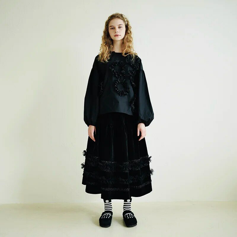 Оригинальная Черная Рубашка imakokoni Hey Er Nao, женский осенне-зимний дизайнерский нишевый Свободный Повседневный пуловер, Топ