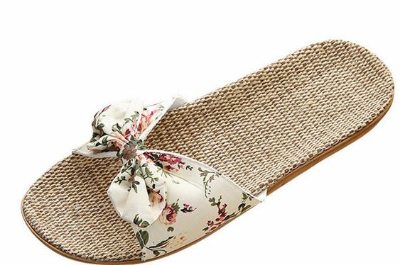 YEELOCA 2020 ohemia Bowknot shoes woman Flax Linen Flip Flops Beach Shoes Sandals Slipper XS044