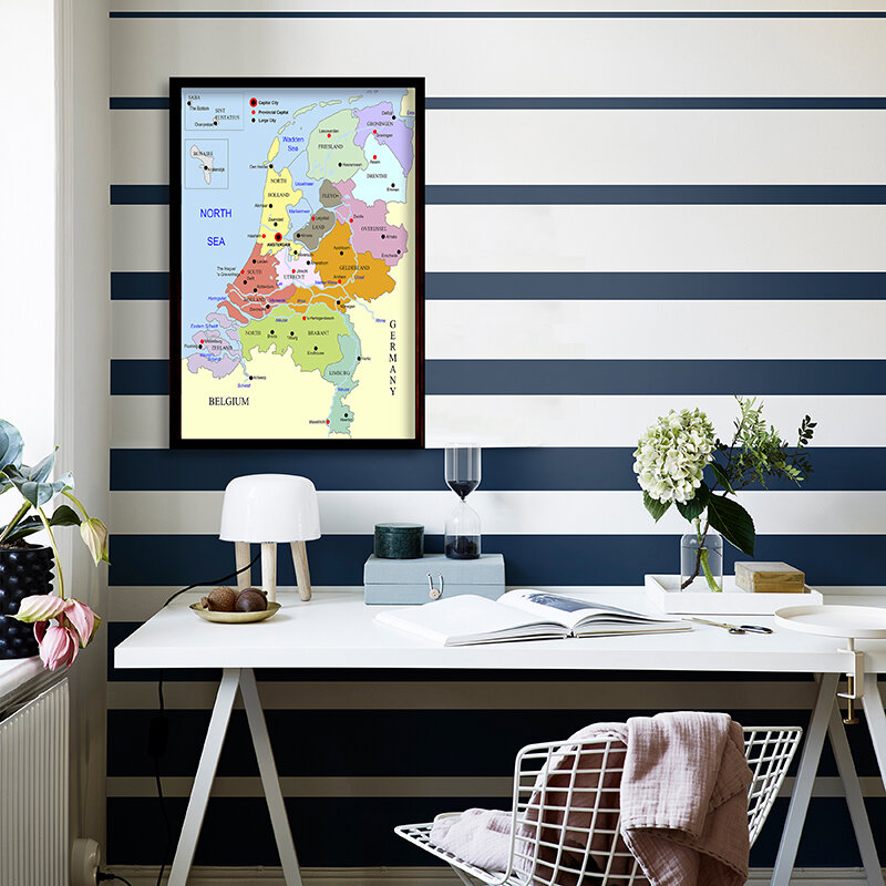 59*84Cm Poster Dinding HD Belanda Peta Seri Belanda Kanvas Lukisan Dekoratif Dekorasi Rumah Perlengkapan Kantor Hadiah Ulang Tahun