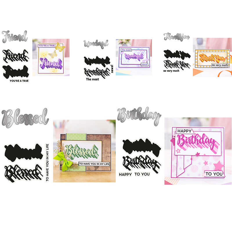 Shadow Stamps&Dies Friend Birthday Bleessing Words Transparent Clear Silicone Stamps&Dies for Diy Scrapbooking Album Card Making