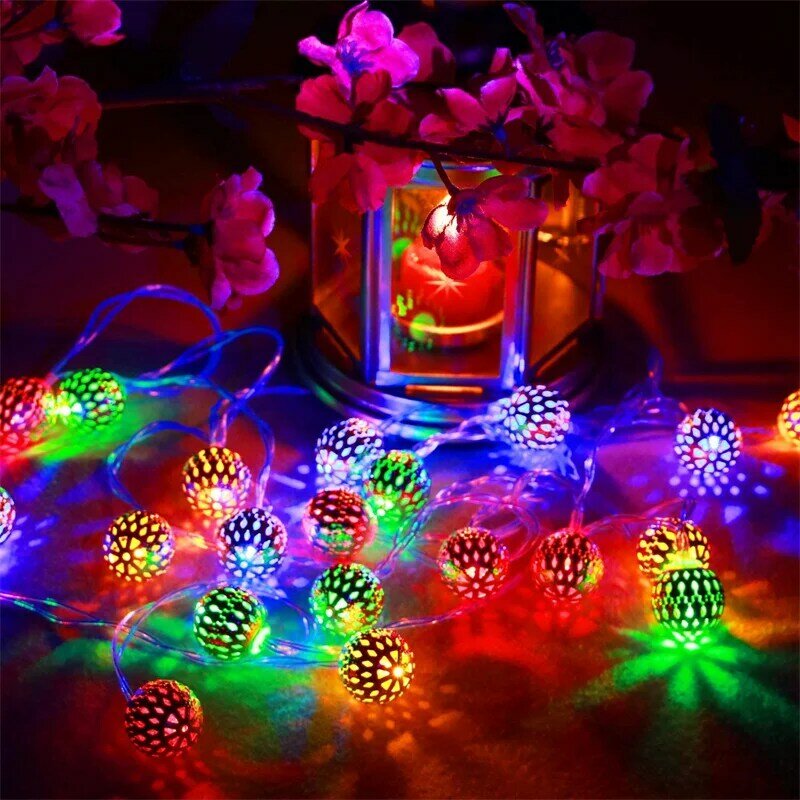 Светодиодная гирлянда с круглыми лампочками, 8 режимов, питание от USB, марокканские шары, сказочные огни для рождества, спальни, сада, вечерин...