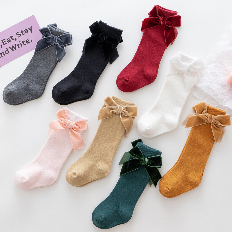 Chaussettes longues en coton doux avec nœud pour enfants, chaussettes hautes pour enfants, chaussettes pour tout-petits, hiver et automne, Noël espagnol, 0-3 ans
