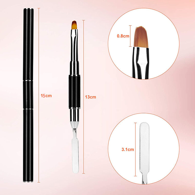 Dual Ended Poly Gel Brush Picker 2 IN 1 Design Nail Brush and Spatula Stainless Steel Gel Nail Brush for Nails Extension Gel
