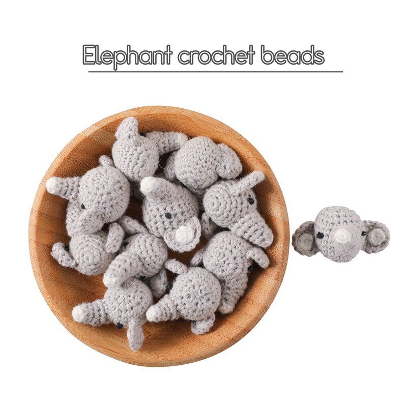 Grosir seri gajah Crochet Bib dan mainan bayi Set teether Wodden gelang & klip dot Bib katun untuk mainan anak-anak