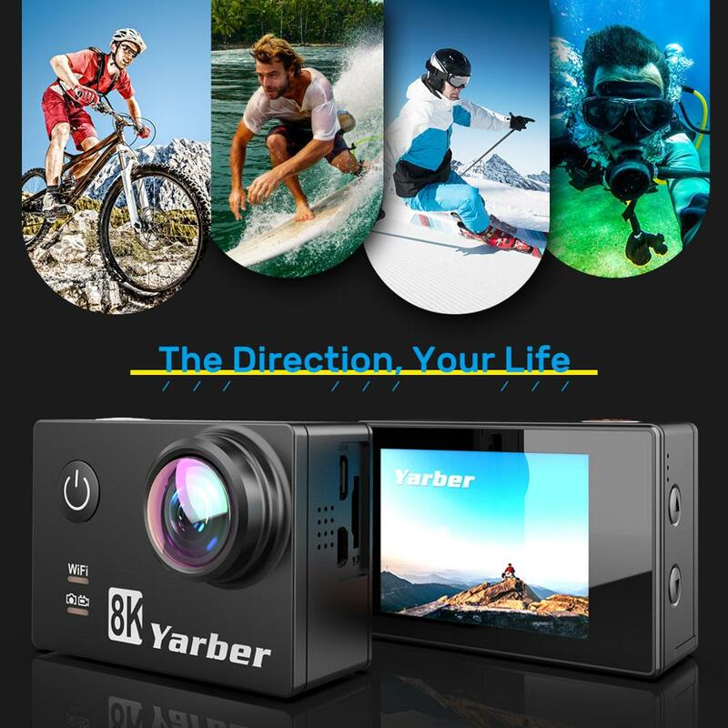 Yarber 8K kamera sportowa action WIFI 4K 60fps kask rowerowy kamery sportowe 40M wodoodporna kamera do nurkowania wideo kamera na deskę rozdzielczą ze zdalną aplikacją