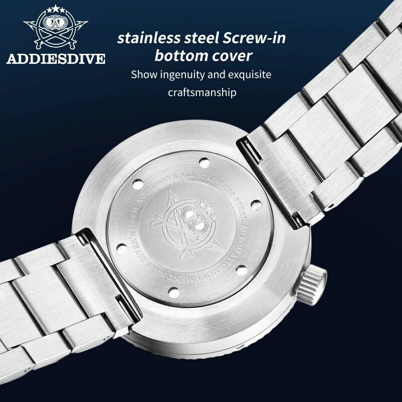 Addies Dive męski zegarek hokejowy opakowanie ze stali nierdzewnej 316L NH35 automatyczny zegarek BGW9 Super świecąca tarcza 1000m zegarki nurkowe