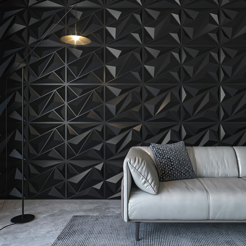 Panneaux Muraux 3D en Plastique Noir Diamant, pour Salon, Chambre à Coucher, Fond TV, Plafond, Paquet de 12 Carreaux, 50x50cm