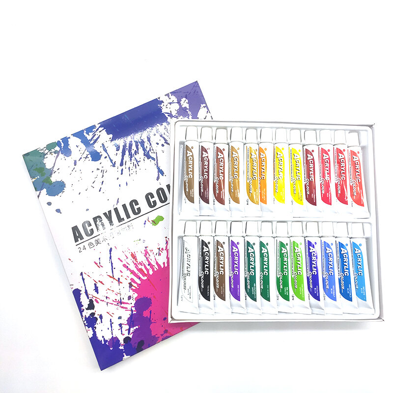 24Colors 12ML /Tube Acrylic Paints set wall painting color Art Painting fabric Drawing set waterproof (no paint brush palette )