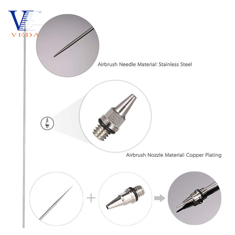 VEDA-boquilla de aerógrafo de 0,2/0,3/0,5mm, aguja y tapa de boquilla, escariador multifunción y llave de boquilla, pieza de repuesto para la serie WD-130