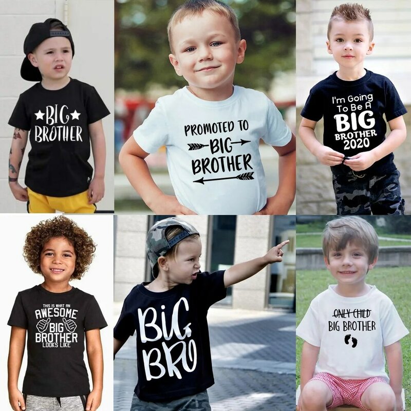 T-shirt à Manches Courtes pour Enfant, Vêtement Décontracté, Promu à Big Brother, pour Garçon et Fille, Collection Été