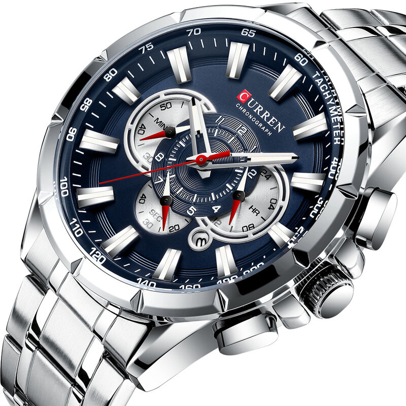 CURREN 8363 modne męskie zegarki ze stali nierdzewnej Top marka luksusowe sportowe zegarek chronograf kwarcowy mężczyźni Relogio Masculino