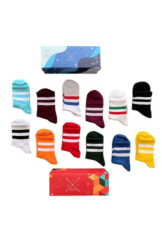 12 цветных носков в двойную полоску для тенниса