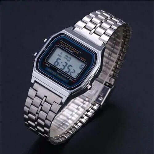 Reloj de pulsera Retro para hombre y mujer, reloj de pulsera deportivo dorado y plateado con LED para deportes de choque