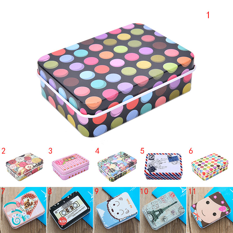 1PC Mini Tin Metal Container Small Rectangle Lovely Storage Box Case Pattern