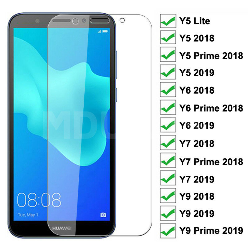 Vidrio Templado 9H para Huawei Y5 Lite Y5 Y6 Y7 Prime 2018 2019, Protector de pantalla para Huawei Y9 2018 Prime 2019, vidrio Protector