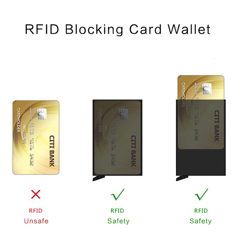 ZOVYVOL – portefeuille en métal et aluminium Anti-vol RFID, porte-cartes bancaire minimaliste, Mini étui noir pour cartes de crédit, pour hommes et femmes