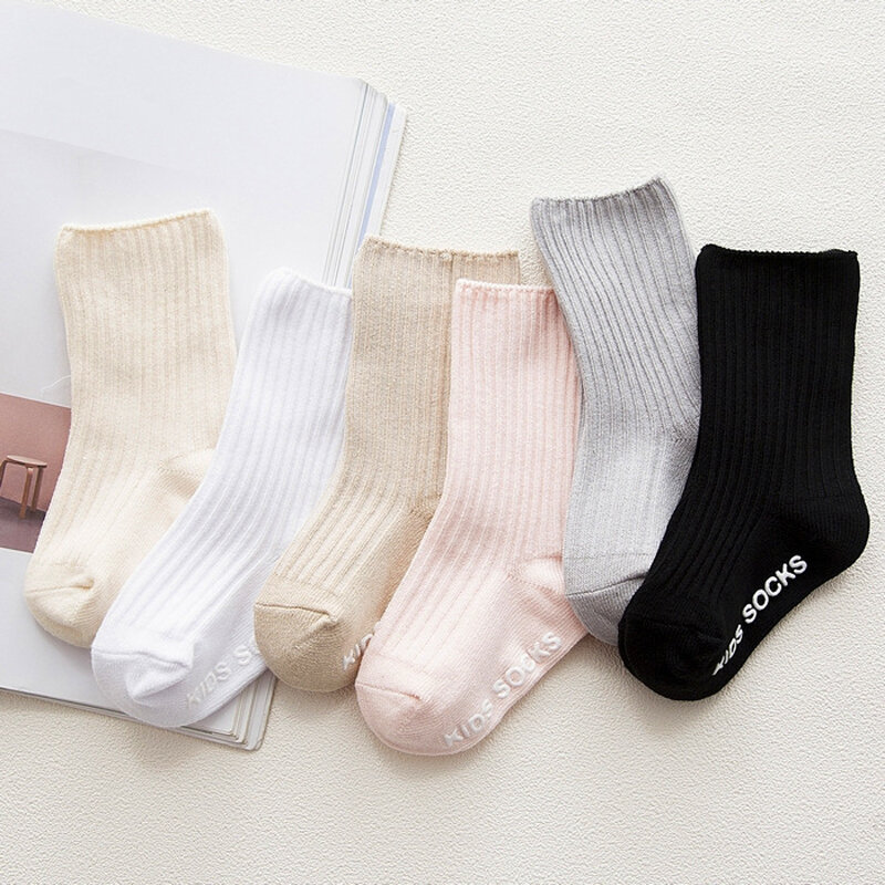 Нескользящие однотонные ребристые мягкие носки до щиколотки для новорожденных мальчиков и младенцев