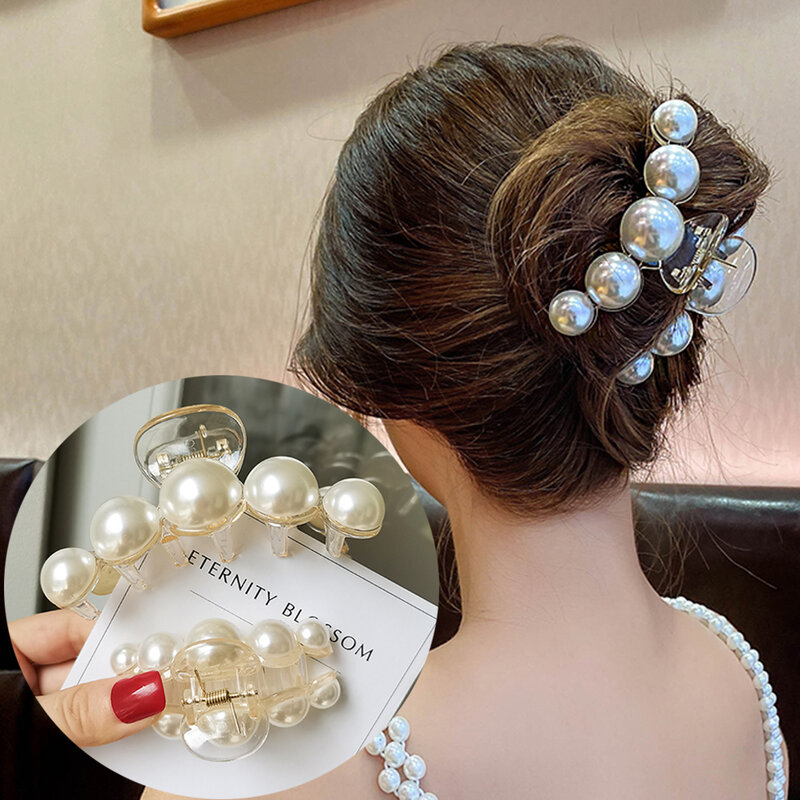 Pinzas acrílicas de perlas grandes para el cabello para mujer, horquillas de cangrejo, pasadores grandes de maquillaje, accesorios para el cabello, horquilla de lazo, nuevo