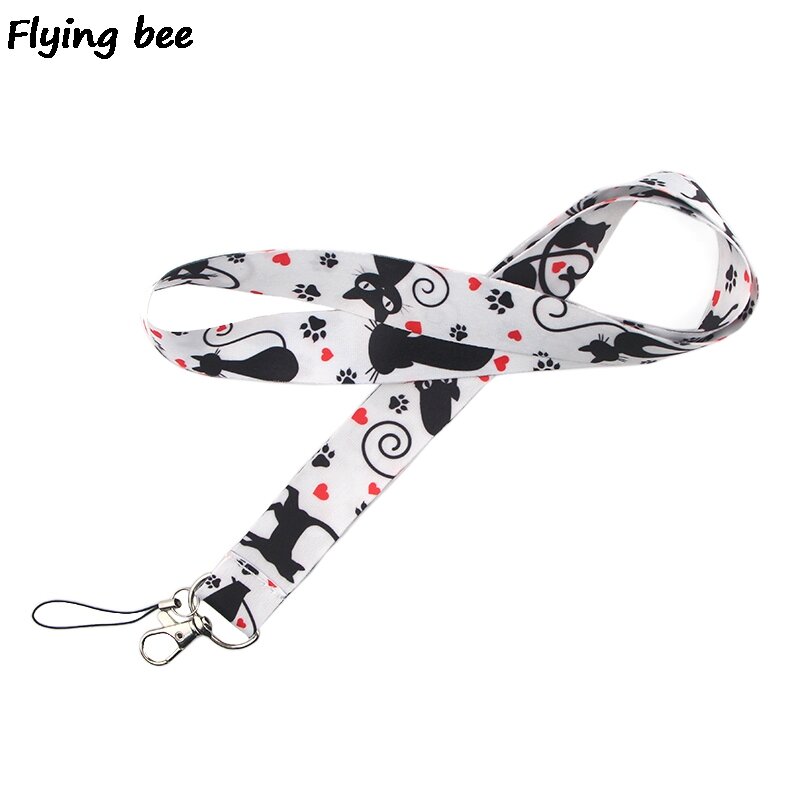 Flyingbee-Llavero de gato bonito para mujer, soporte para llaves, correa para el cuello, para llaves, tarjeta de identificación, teléfono, X0370
