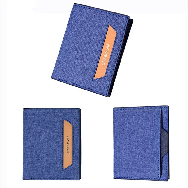 2024 New Wallet Youth Short Vertical PU Male Wallet Stitching Canvas Pattern Wallet Male Card Wallet Bag