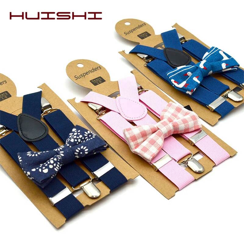 HUISHI Suspenders Kids Boy Girl Childrens Christmas Bow Tie Red Blue Suspenders Wedding Costume Adjustable Y-Back Black Braces