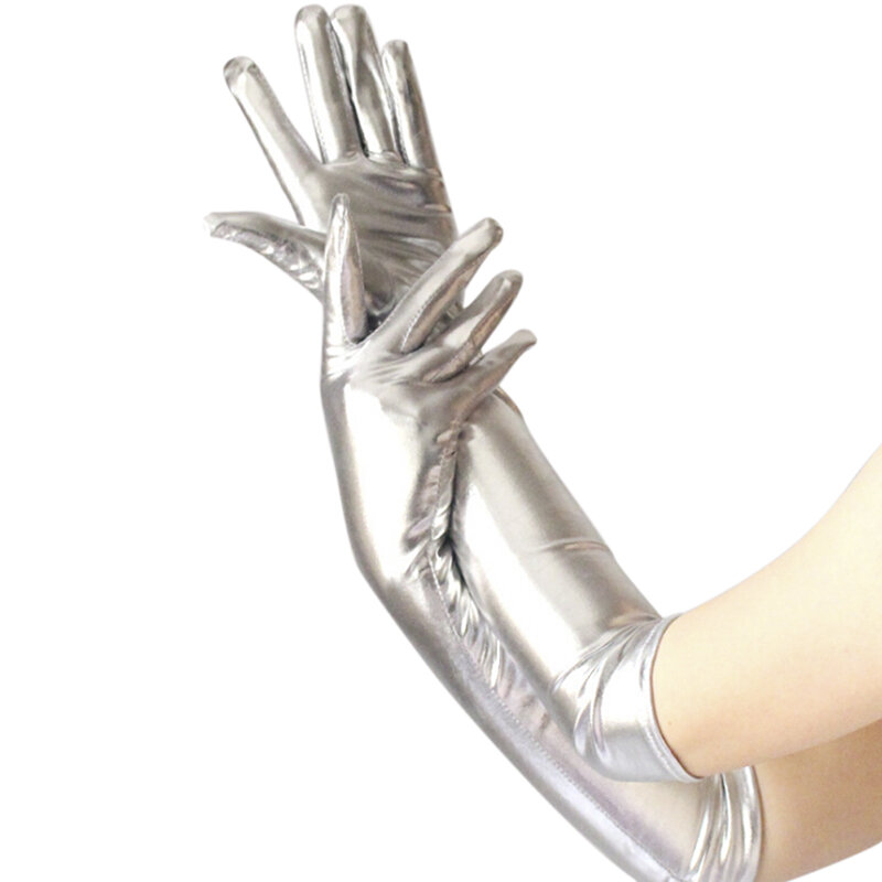 Для женщин блестящее длинное кожаные перчатки с мокрым эффектом латекса вечерние оперы костюм