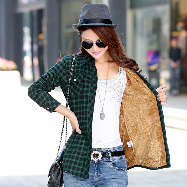 2023 Brand Winter Warm Women Velvet Thicke Plaid Shirt Style Coat Jacket Women Clothes Tops Female Casual Jacket Outerwear