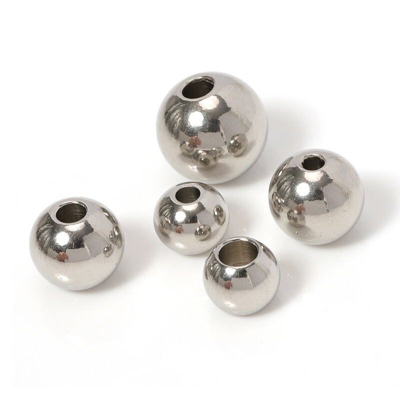 Cuentas de acero inoxidable 316L, 100 piezas, 2mm-12mm, bola europea de Metal, espaciador de agujero grande para la fabricación de joyas, pulsera y collar Diy