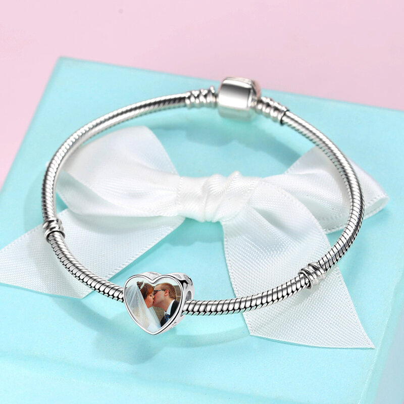ELESHE-Bracelet à breloques en argent regardé 100%, perles de coeur en cristal, photo personnalisée, convient au bracelet original, bijoux de bricolage, 925
