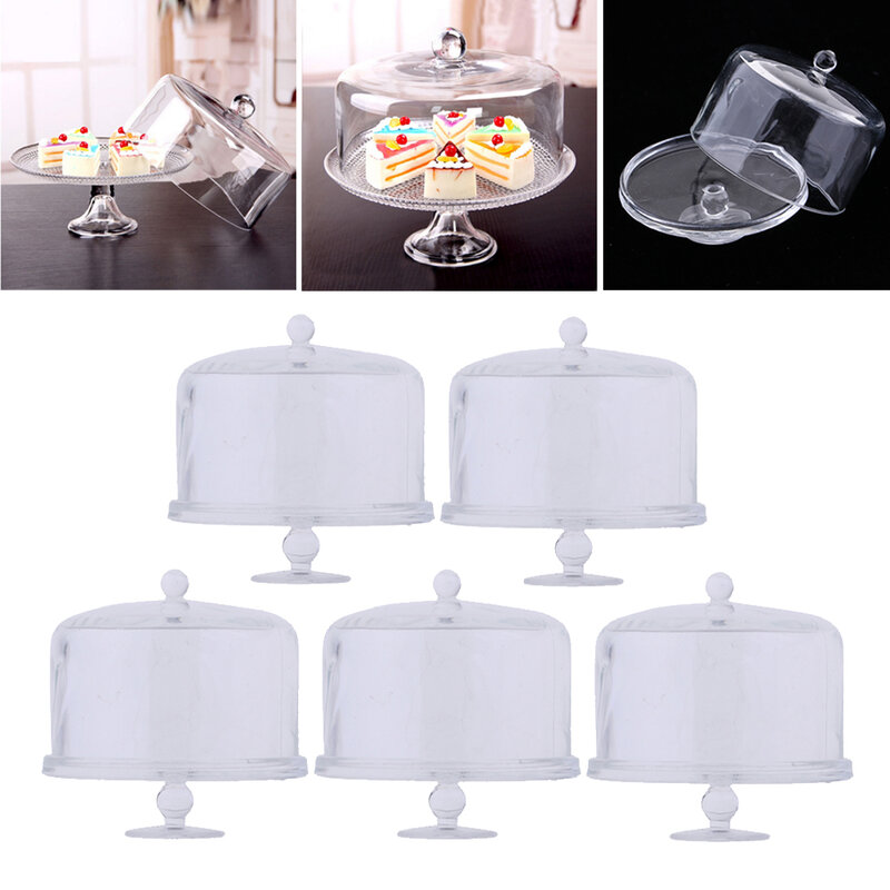 5x 1/12 Dollhouse Cake Display Plate Stand with Lid Kitchen Tableware Appliance