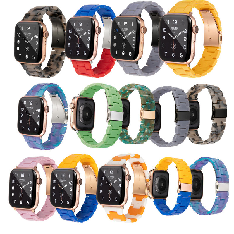 Bracelets en résine de couleur pour Apple Watch série 7 6 5 4 3 2 SE, bracelet à fermoir pliant pour iwatch 38mm 40mm 41mm 42mm 44mm 45mm