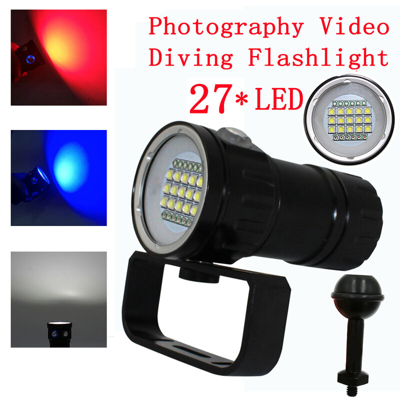 LED fotografia wideo latarka do nurkowania 15x XM-L2 biała + 6x XPE czerwona + 6x XPE niebieska lampa podwodna wodoodporna latarka taktyczna