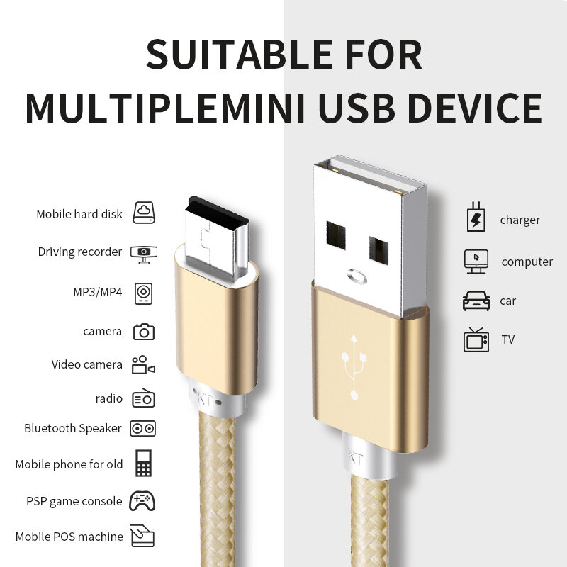 Kebss-Cable Mini USB a USB, cargador de datos rápido para reproductor MP3, MP4, DVR, GPS, cámara Digital, HDD