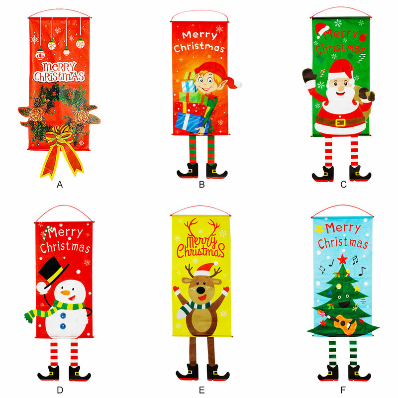 Christmas Themed Front Door Banner Hanging Decor Porch Sign Cloth Ornament Holiday Decoration