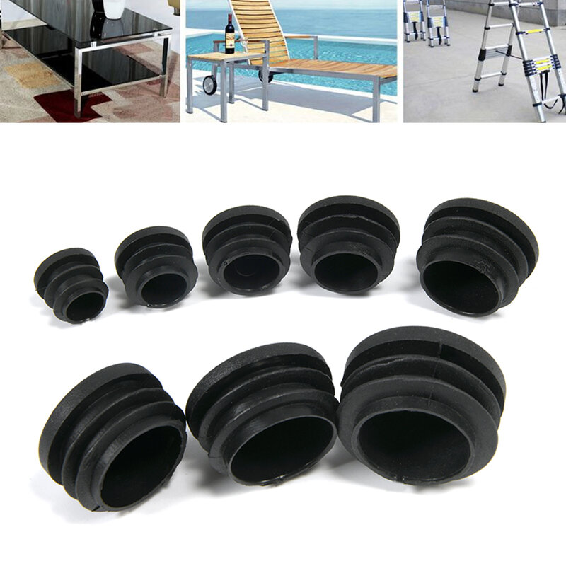 Móveis de plástico preto Leg Plug, Blanking End Cap, Bung para tubo redondo, Tubo, Hot-selling Desk Chair, 10Pcs