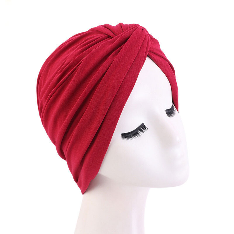 2020 New Fashion bandane donna turbante cappello musulmano Twist Hijab Bonnet Cap adulto cappello chemio pieghe solide Twist Cap donna turbante caldo