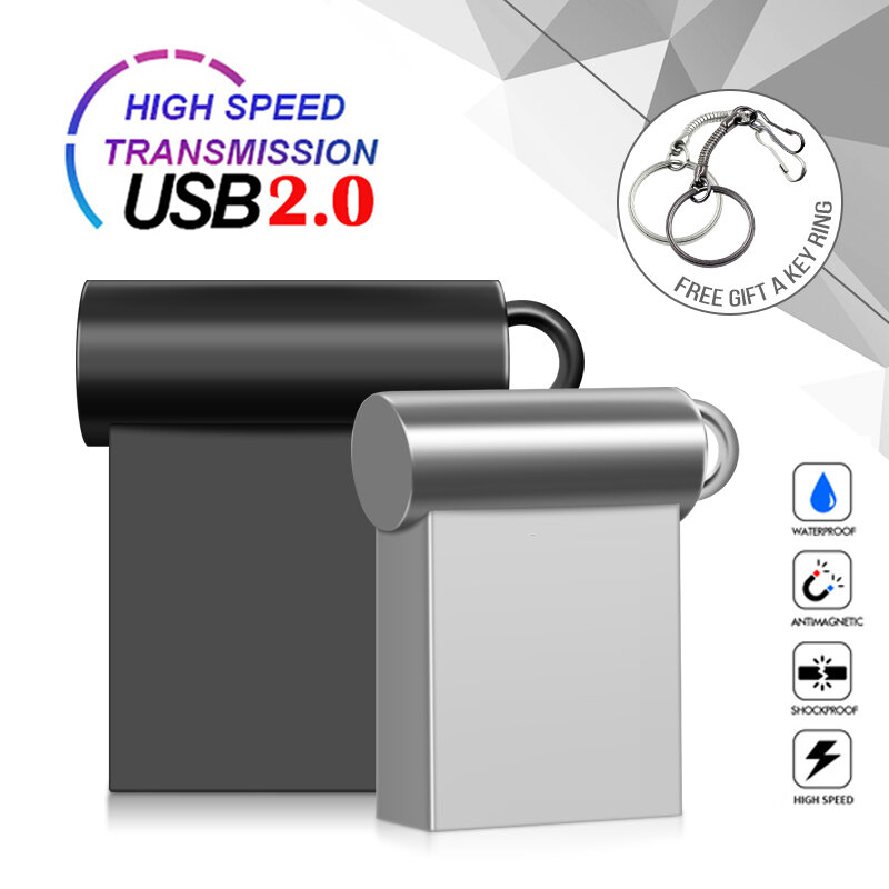 Flashdisk Usb logam Super Mini, Flash Drive 4G 8G 16G 32GB stik memori kecepatan tinggi U Disk 64G 2.0 Memoria Usb