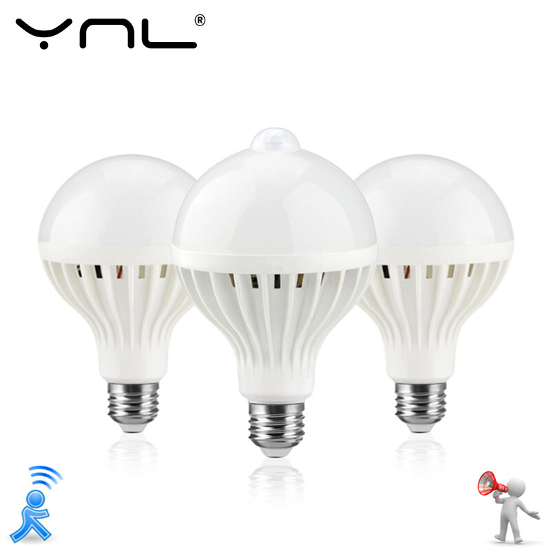 Lampe LED infrarouge avec capteur de mouvement et de son, contrôle automatique intelligent, ampoule blanche, E27, 3, 5, 7, 9, 12w