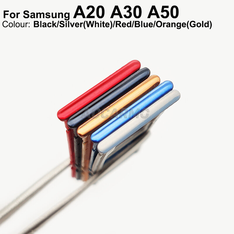 Aocarmo 심카드 삼성 갤럭시 A20, A30, A50 용, 단일 SIM 듀얼 SIM 금속 플라스틱 나노 SIM 트레이, 마이크로SD 슬롯 홀더