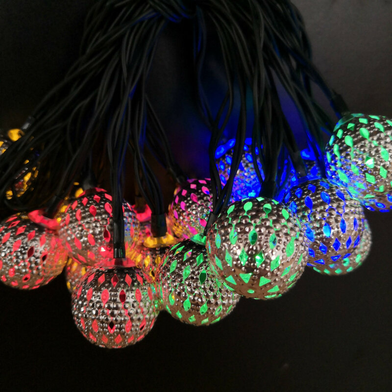 Marokański z kutego żelaza hollow mała piłka zewnętrzne wodoodporne LED łańcuchy świetlne boże narodzenie ogród światła dekoracyjne