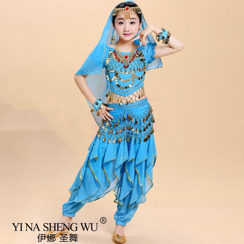 เด็ก Belly Dance ชุด Oriental สาวเต้นรำหน้าท้องเต้นรำอินเดีย Belly Dance เสื้อผ้า Belly Dance เด็กผู้ใหญ่อินเดีย4สี