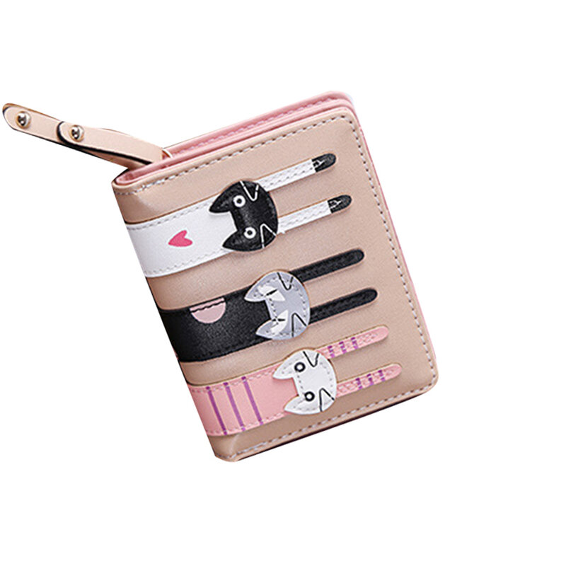 Moda bella donna simpatico cartone animato gatto portafoglio in pelle PU portamonete corto portamonete femminile portafoglio piccola cerniera