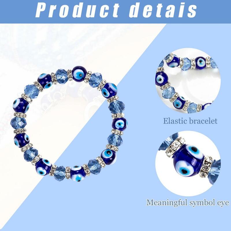 Bracciale con perline occhi diabolici 4 tipi di gioielli con amuleto a catena con cinturino da polso elasticizzato blu con gemma artificiale a ferro di cavallo con occhio blu