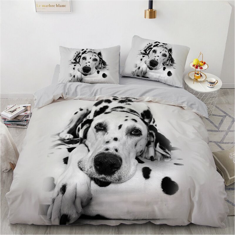 Set Tempat Tidur 3D Set Sarung Bantal Selimut Duvet Lucu Anjing Peliharaan Sarung Bantal King Queen Dalmatian Dogs Sprei Selimut Dropshipping