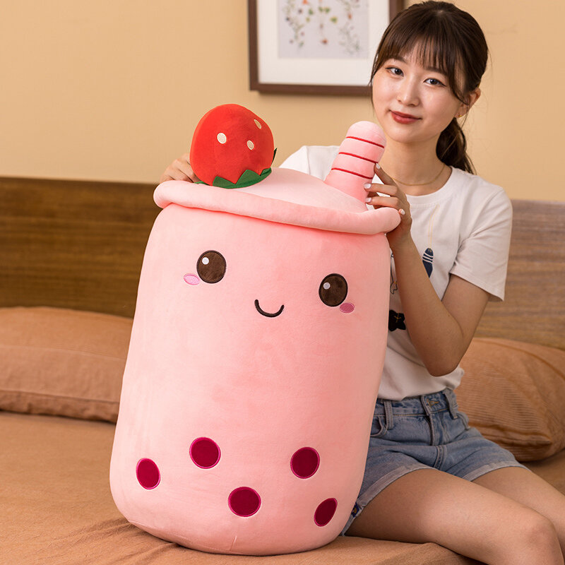 New Arrival Cartoon Fruit Bubble Tea Cup Plush Toys Real Life Boba Food With Suction Pillow Stuffed Soft Hug Cushion Decor