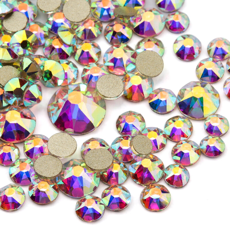 Diamantes de imitación para decoración de uñas, 8 grandes + 8 pequeñas facetas de corte, cristal transparente/Cristal AB, parte posterior plana, no Hotfix, piedras de cristal
