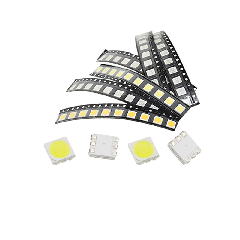 Ultra brilhante LED diodo emissor de luz, branco, vermelho, amarelo, verde, azul, água clara, SMD, PLCC-6, 5050, 100pcs por lote