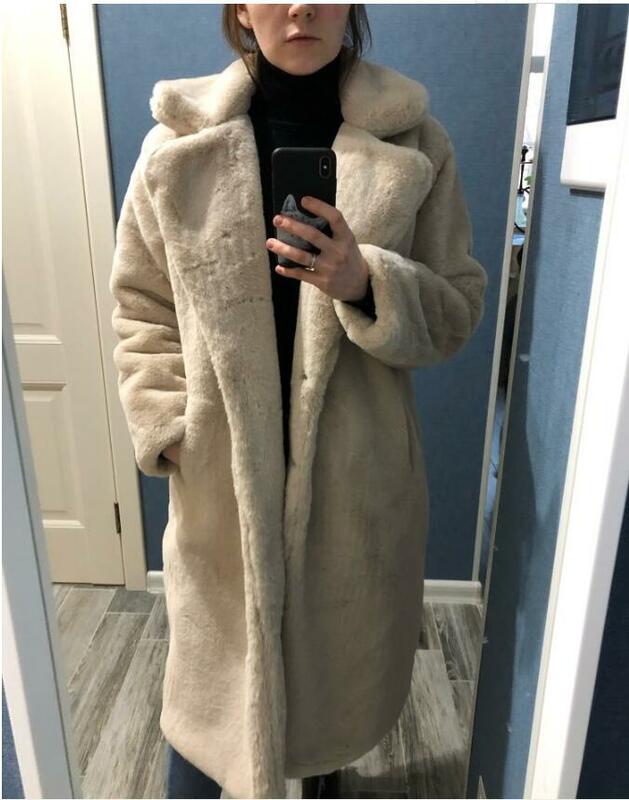 ผู้หญิงฤดูหนาวคุณภาพสูง Faux กระต่ายขนสัตว์หรูหรายาวเสื้อขนสัตว์หลวม Lapel เสื้อกันหนาวหนา Warm Plus ขนาดหญิง plush Coats